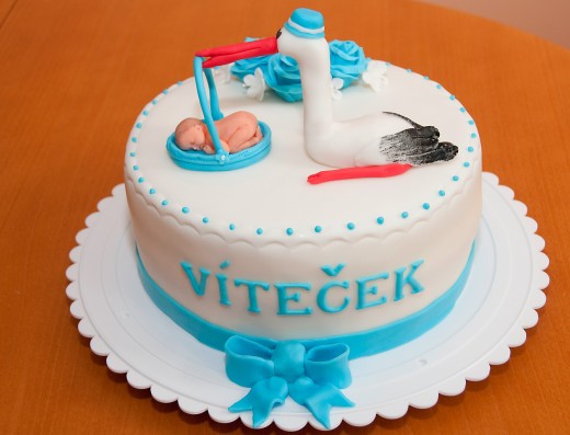 obrázek dortu - dort Čáp s miminkem