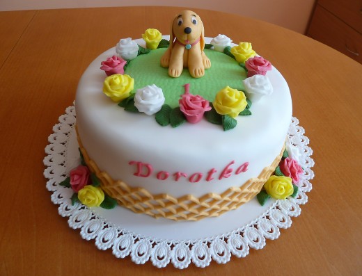 obrázek dortu - dort Dort s pejskem a růžičkami